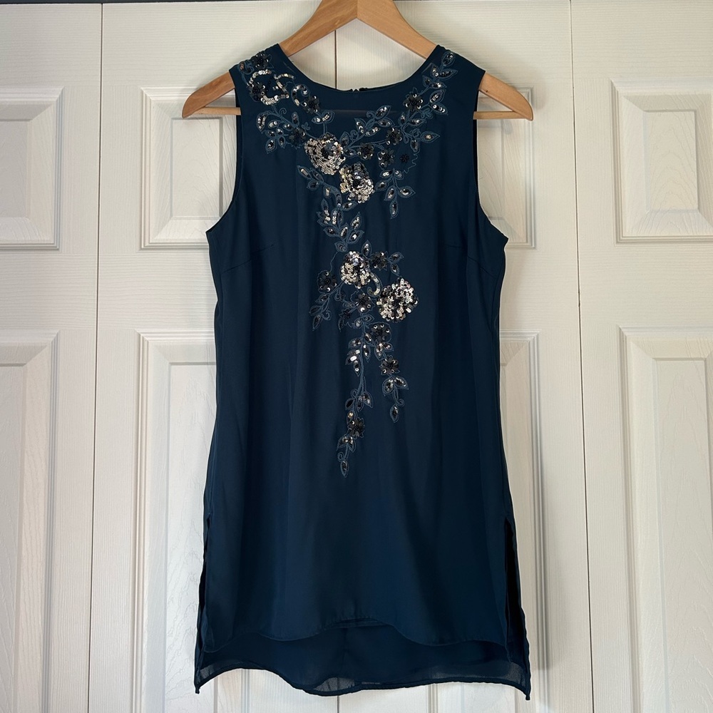 White House Black Market Navy Embellished Blouse